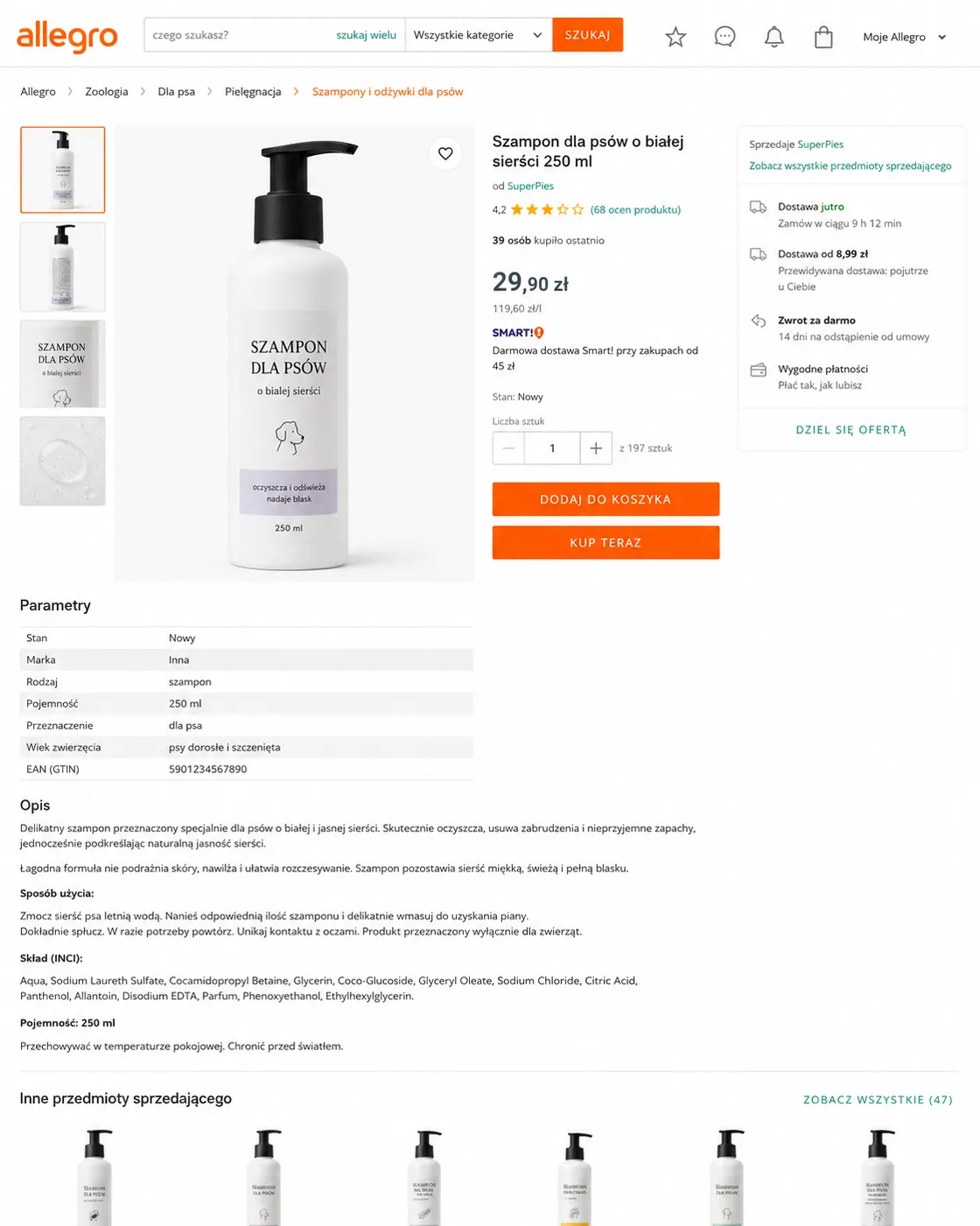 Listing bez pełnej karty